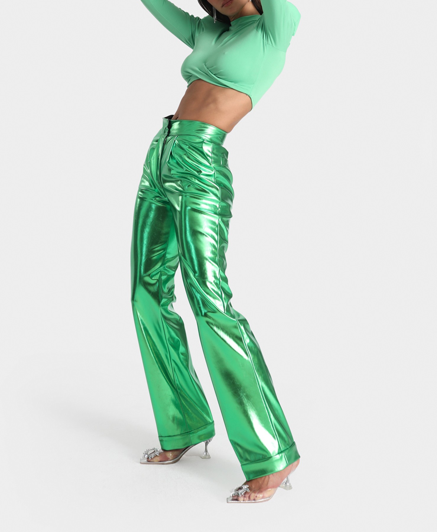 COLLUSION metallic faux leather straight leg pants in blue