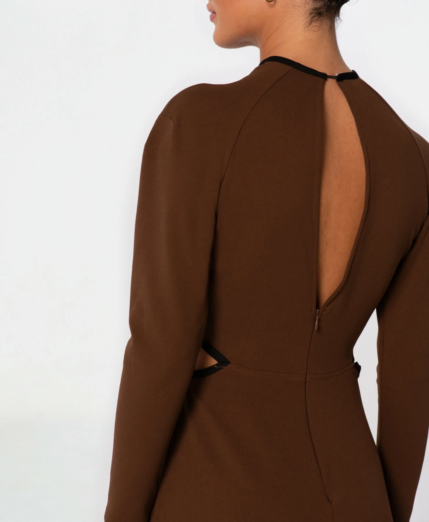 Brown long jumpsuit with opening at the back