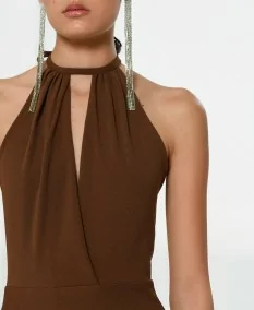 Brown dress with crossed halter neck