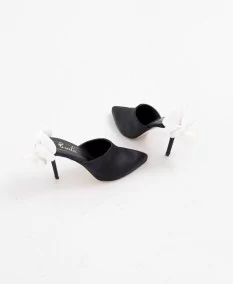 Black Mules with white flower