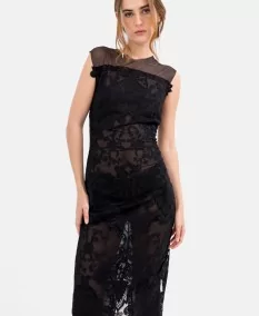 Elegance in black lace and transparencies in the Ciane Dress.